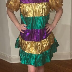 💜💛💚 Fantastic Fawn Purple, Gold, and Green Metallic Sequin MARDI GRAS Dress